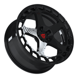 RVRN RV-MV122 custom forged 1-piece Dodge Challenger SRT Demon 170 gloss black wheel with a sleek finish, distinctive styling, lightweight forged construction and customizable performance fitment.