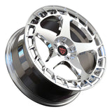 RVRN RV-MV122 custom forged 1-piece Ford Mustang Dark Horse chrome wheel with a bright reflective finish, detailed spoke surfaces, lightweight performance design and customized sizing and fitment options.