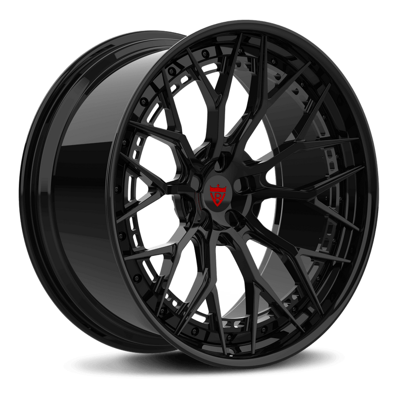 RVRN RV-RS01 custom forged Audi Q8 rims in black finish featuring aggressive Y spoke rims and deep concave wheel design for premium SUV performance