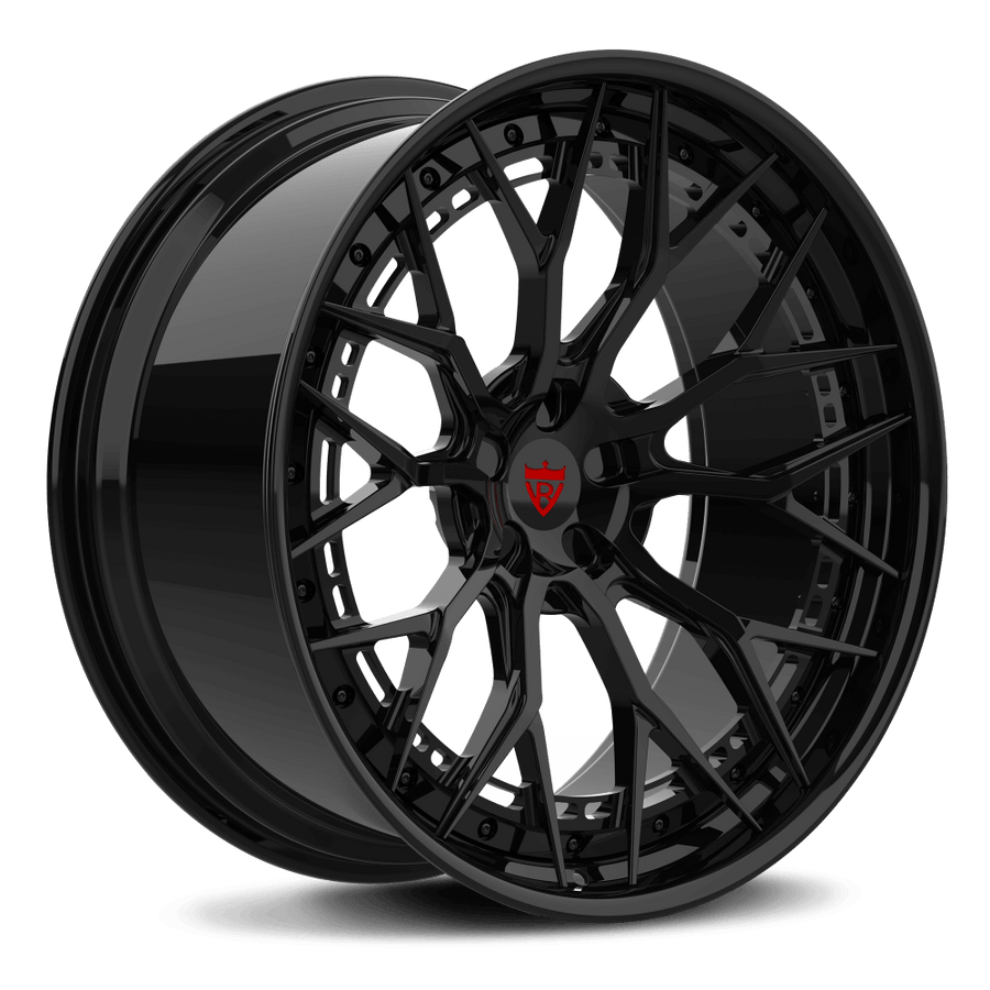 RVRN RV-RS01 custom forged Audi Q8 rims in black finish featuring aggressive Y spoke rims and deep concave wheel design for premium SUV performance