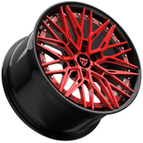 RVRN RV-T081 6-lug forged wheels for Chevrolet Corvette C7 ZR1 with black and red finish, custom Y spoke wheels for high performance vehicles