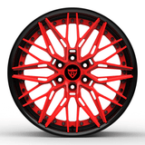 RVRN RV-T081 6-lug forged wheels for Lamborghini Aventador with red finish details, custom Y spoke wheels for premium performance builds