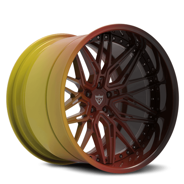 RVRN RV-T081 custom deep dish 3-piece forged wheel featuring rose gold center, step lip design and premium forged construction for McLaren 720S applications
