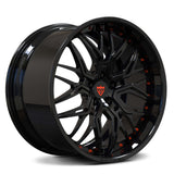 RVRN RV-T081 custom forged deep dish Corvette C8 wheels in black, 2-piece performance construction with a deep dish profile