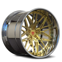 RVRN RV-T081 custom deep dish 18 inch rims with brushed gold spoke and polished barrel finish for Ford F-150 Raptor R, designed with multi spoke structure and premium forged performance engineering.