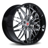RVRN RV-T081 forged 2-piece deep dish wheel for Ford Mustang Shelby GT500 in chrome with black finish, custom performance rims with lightweight construction and personalized fitment