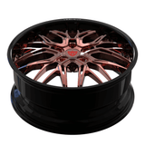 RVRN RV-T081 forged deep dish wheel for Mercedes-Benz GLE with polished rose gold spokes and gloss black barrel, custom 24 inch performance wheel