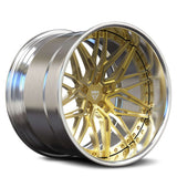 RVRN RV-T081 deep dish forged wheels with brushed gold spoke and black barrel finish for RAM 1500, featuring multi spoke styling, lightweight 2-piece construction, and custom truck wheel design.