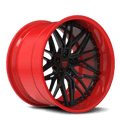 RVRN RV-T081 custom forged red and black wheels for Corvette C8 featuring aggressive deep dish wheels and premium black and red finish
