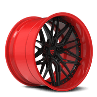 RVRN RV-T081 custom forged red and black wheels for Corvette C8 featuring aggressive deep dish wheels and premium black and red finish