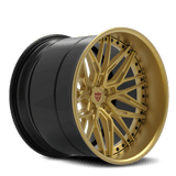 RVRN RV-T081 forged step lip gold wheel with gunmetal accents, custom deep dish 3-piece wheel for premium sports car fitments