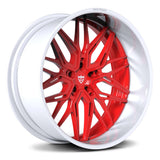 RV-T081 red with white forged GMC Sierra wheels deep lip multi spoke custom truck rims