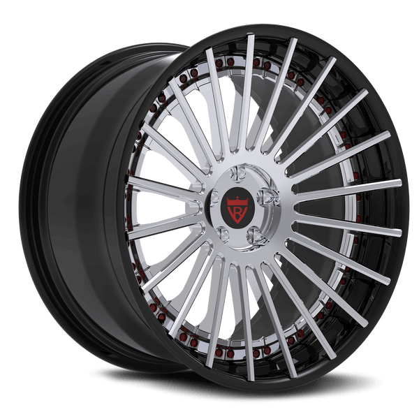 RVRN RV-TR66 3-piece forged multi-spoke wheel for BMW X5 M Competition with black and chrome finish, deep dish profile and custom performance fitment