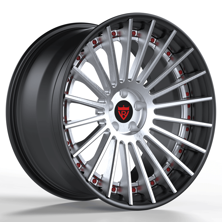 RVRN RV-TR66 BMW X7 M60i 3-piece forged deep dish multi-spoke wheel in black with chrome, designed for a bold luxury performance appearance