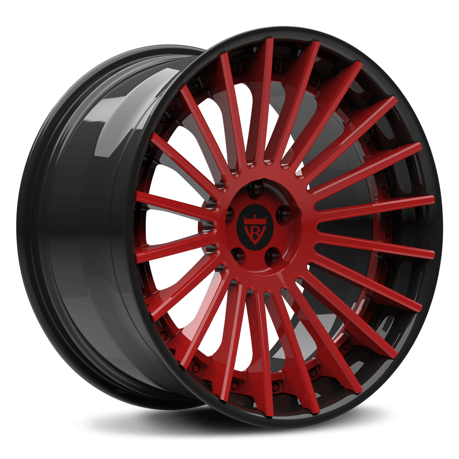 RVRN RV-TR66 forged 2-piece multi-spoke wheel for Cadillac Escalade in red and black, custom luxury SUV wheel design with lightweight construction