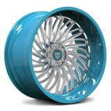 Custom forged monoblock deep dish wheel RV-M028 in blue and chrome, ideal for trucks and pickups, aftermarket 4x4 wheels.